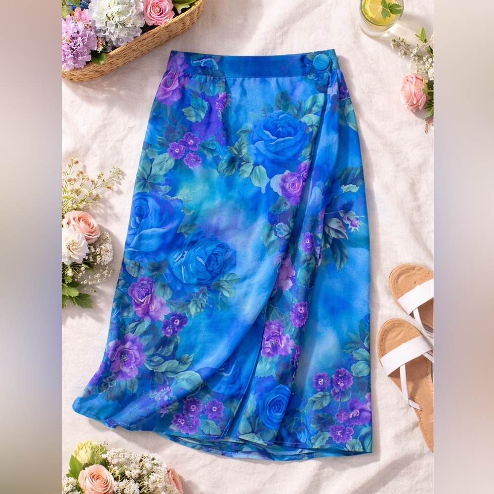 M.J. Carroll Floral Wrap Skirt Sz 16 • Midi Length • Vintage - Picture 2 of 13